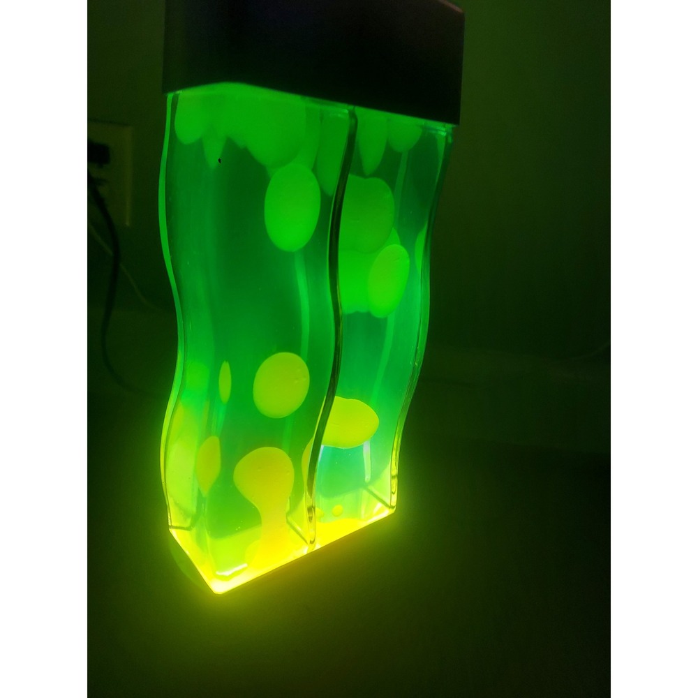 Vintage Yellow Wax Green Liquid Retro Dual Double Twin Chambers Wavy Lava Lamp